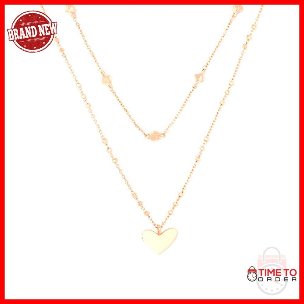 Rose Gold Plated Heart Multi Strand Necklace, 16" with Extender
